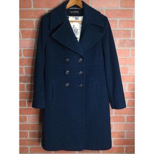 Via Spiga Double Breasted Long Wool Coat Pockets Notch Collar Vented Size 12